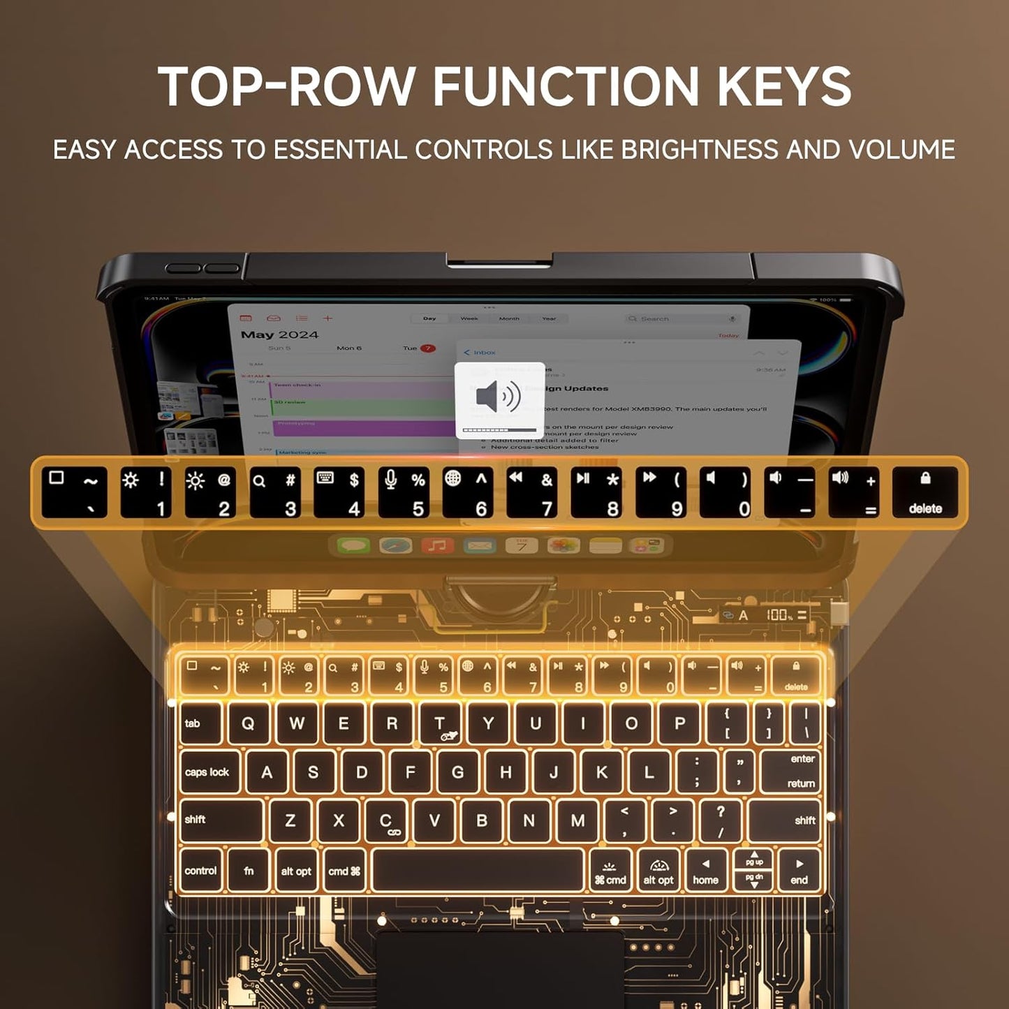Transparent Keyboard Case for iPad 7th/8th/9th Gen 10.2" – 7-Color Backlit, 360° Rotatable, Multi-Touch Trackpad + Pencil Holder